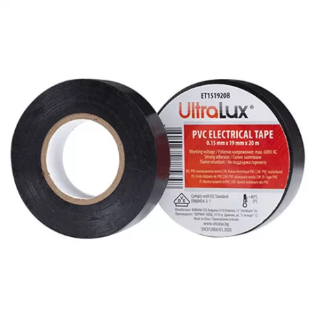PVC изолационна лента 20м/ролка 19mm x 0.15mm x 20m   черна ET151920B ULTRALUX