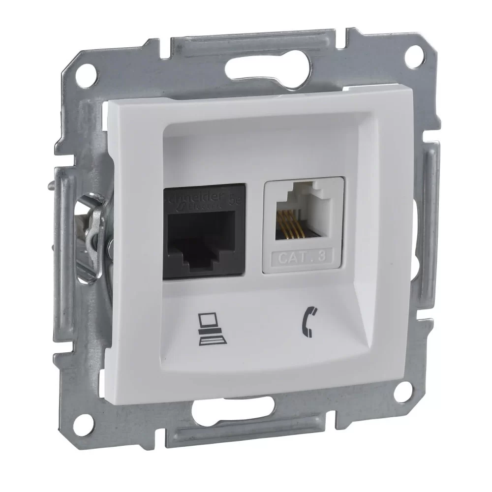 Розетка мрежова(интернет)/тел. RJ11 + RJ45 UTP кат.5е бял SDN5100121 SCHNEIDER ELECTRIC